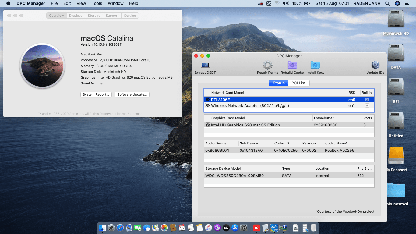 Success Hackintosh macOS Catalina 10.15.6 Build 19G2021 at Asus X441UA-GA311T